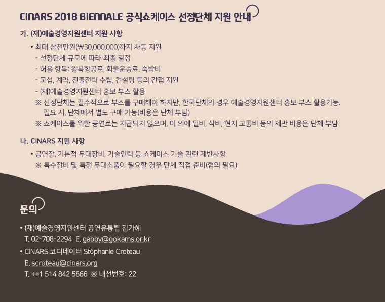 CINARS 2018 BIENNALE 공식쇼케이스 선정단체 지원 안내