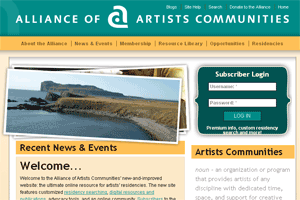 Alliance of Artists Communities www.artistcommunities.org/ 메인화면